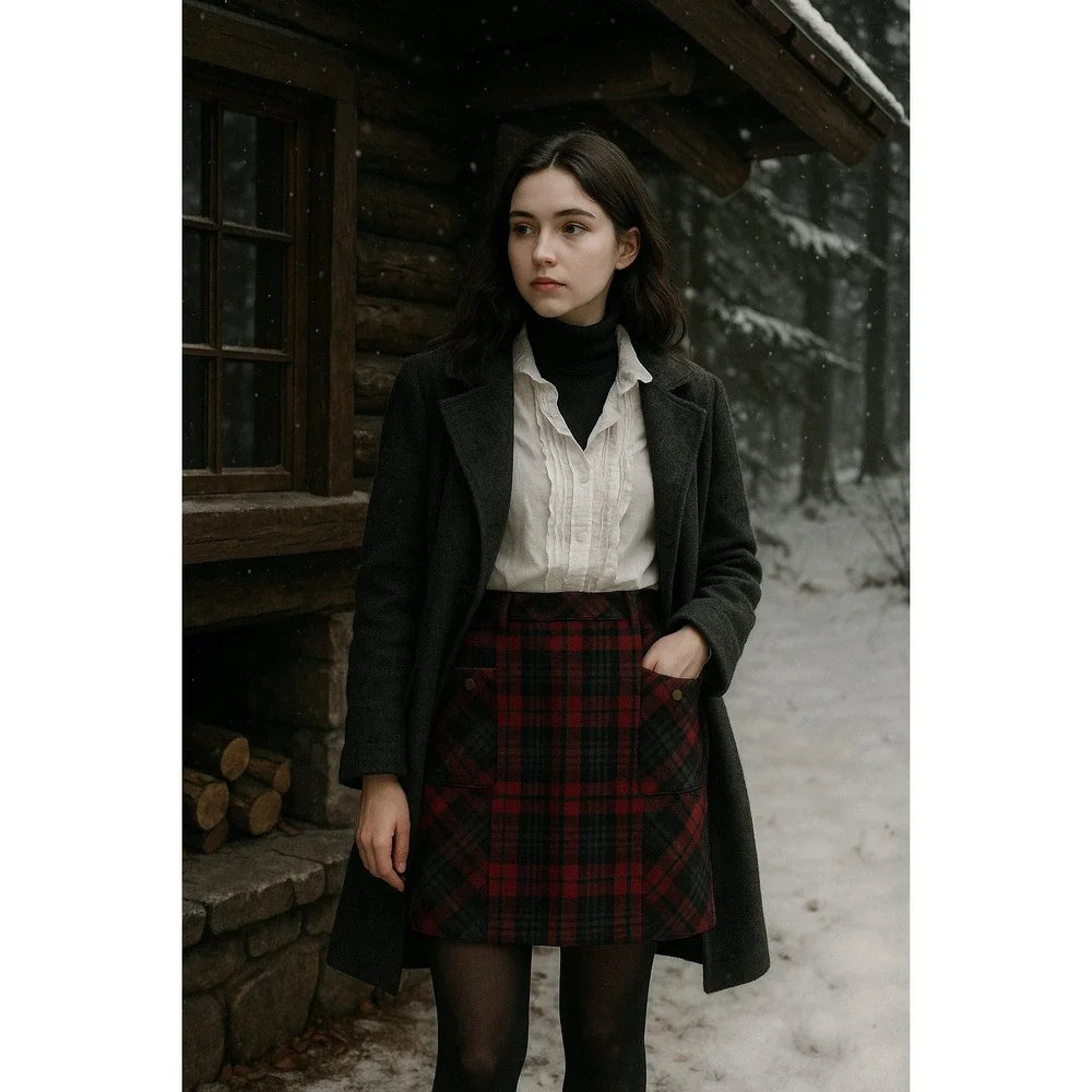 Eddie Bauer Wool Blend Tartan Plaid Mini Skirt‎ TS S Lined Pockets Academia Xmas
